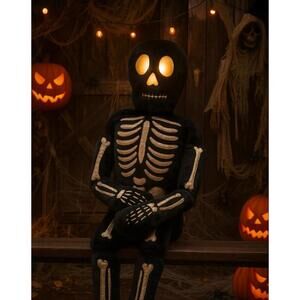 Isaac Mizrahi Plush Skeleton Pillow 5 FT | Black & Gold Halloween Decor | NWT